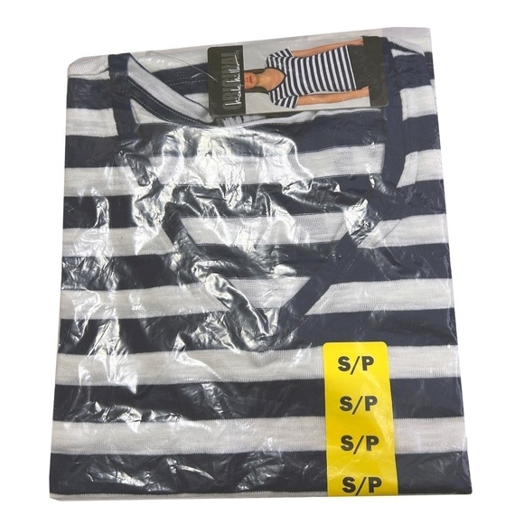 Nicole Miller Stripe Tee t-shirt Tank Top Navy White V-Neck Short Sleeve HiLo - Picture 7 of 11